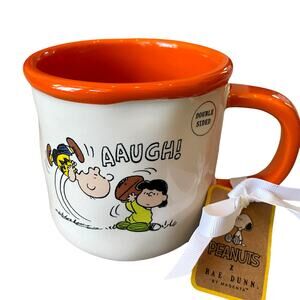 Rae Dunn X Peanuts FALL FOOTBALL Mug with Charlie Brown & Lucy AAUGH New